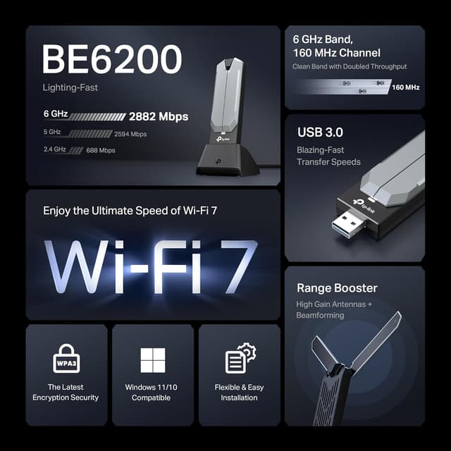 Thumbnail 1 de TP-Link BE6200 Wi‑Fi 7 USB Adapter 160MHz