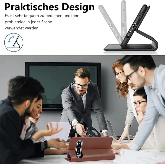 Detalle 2 de Vaki Handyhülle für Samsung Galaxy S10 4G – Leder Wallet Case mit Kartenfach, Standfunktion & Klappverschluss