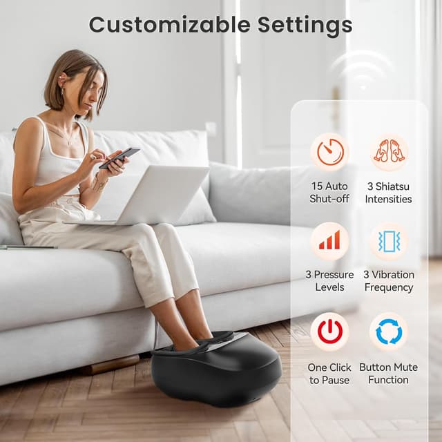 Detalle 2 de COMFIER Shiatsu Foot Massager with Heat (Remote Control, 2 Heat Levels) – 3-in-1 Kneading, Compression & Vibration