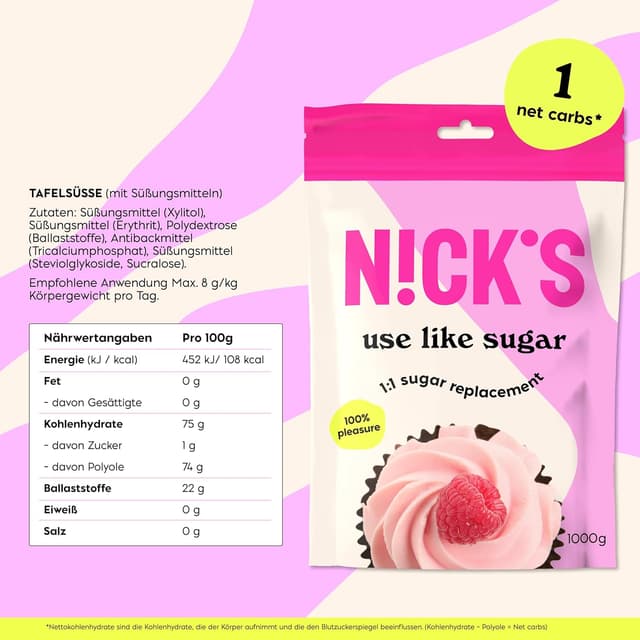 Thumbnail 1 de NICKS Use Like Sugar kalorienarm 1 kg 🍬