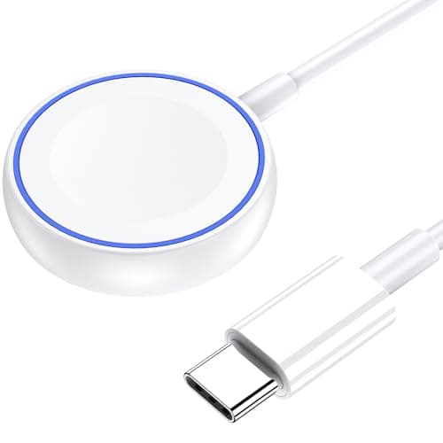 Detalle de yootech Cargador inalámbrico magnético para Apple Watch Series 11/10/9/8/7/6/5/4/3/2/SE/Ultra con USB‑C portátil (blanco, cable 1 m)