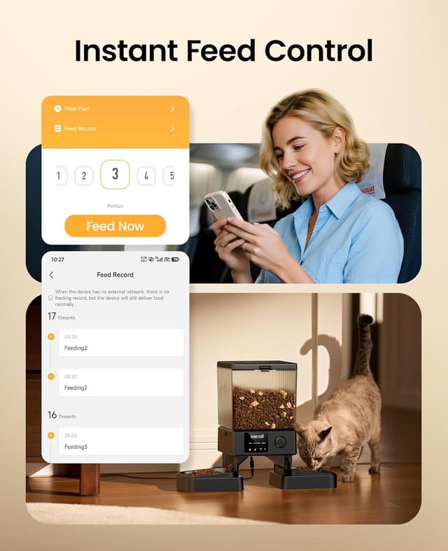 Detalle 2 de oneisall 5L Automatic Cat Feeder with App Control 🐱