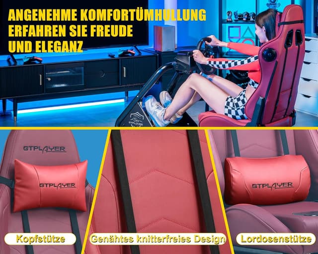 Detalle de GTPLAYER Simulator Cockpit für SIM Racing mit Lautsprechern – Lenkrad- und Pedalablage