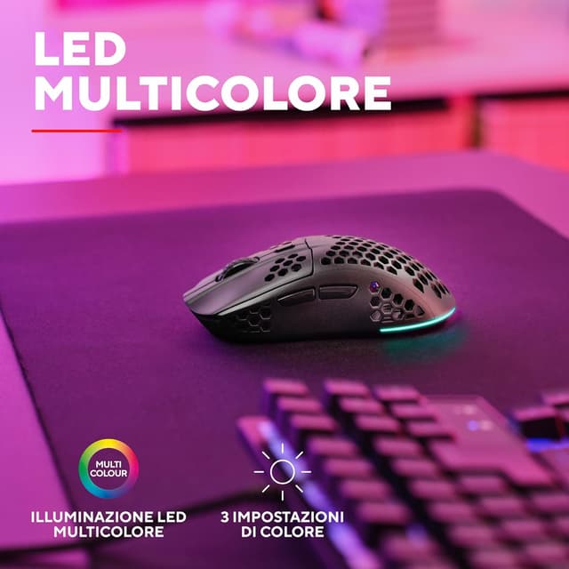 Detalle de GXTrust 929 Helox mouse gaming wireless superleggero 75g, 2.4GHz, DPI 800-4800 e batteria ricaricabile