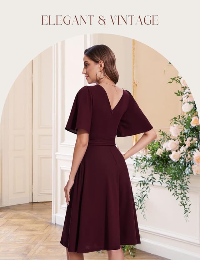Detalle 2 de Robe de soirée femme midi Bbonlinedress manches courtes, col rond et ceinture