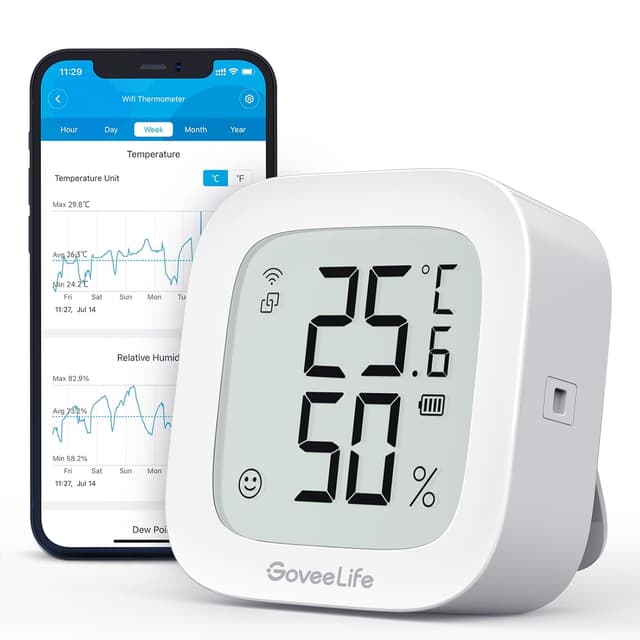 Detalle de GoveeLife WLAN Hygrometer Thermometer für innen – Digitales Temperatur- und Luftfeuchtemessgerät mit App