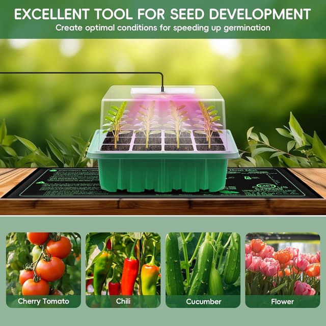 Detalle de Verdenu Seed Tray with Grow Lights and Heating Mat (Pack of 3, 36-cell trays)