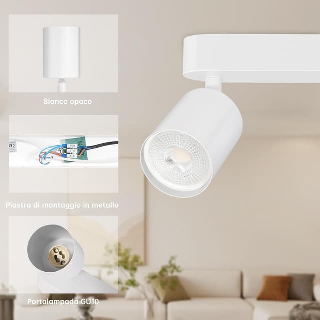 Detalle de TaFiCo faretto da soffitto a LED a 3 luci orientabile GU10 bianco moderno (senza lampadina)