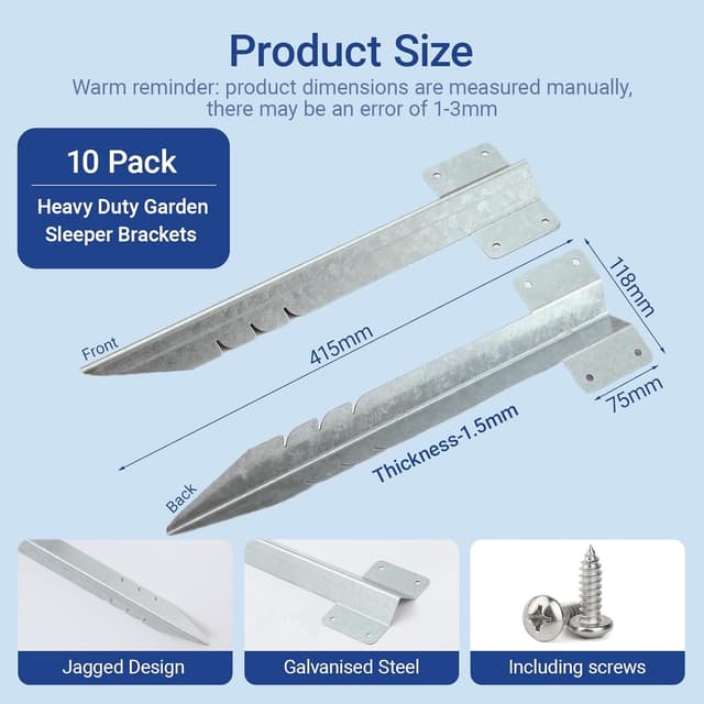 Detalle 2 de Xyxu Railway Sleeper Brackets (10 Pack) for Timber Raised Beds, Garden Edging & Path Borders