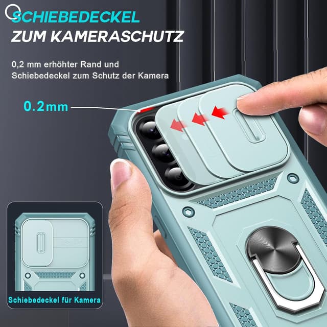 Thumbnail 1 de LeYi Handyhülle für Samsung Galaxy A56 5G – militärisch stoßfestes Slide-Cover mit Kameraschutz, Ringhalterung und 2 Schutzfolien (Grün)