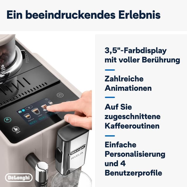 Thumbnail 6 de De’Longhi Rivelia – Perfetto Kaffeevollautomat mit Milchaufschäumer, 8 One-Touch-Getränken & wechselbaren Bohnenbehältern (beige)