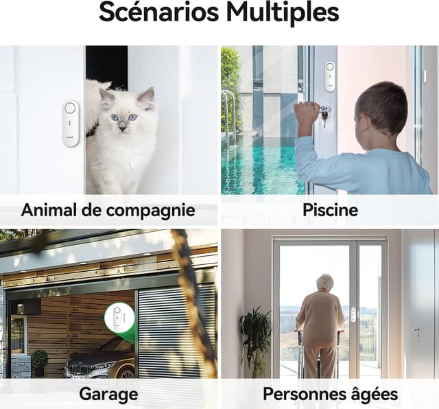 Detalle de VOXON alarme maison sans fil pour porte et fenêtre (lot de 2 détecteurs, contrôle volume 3 niveaux, 98 dB)