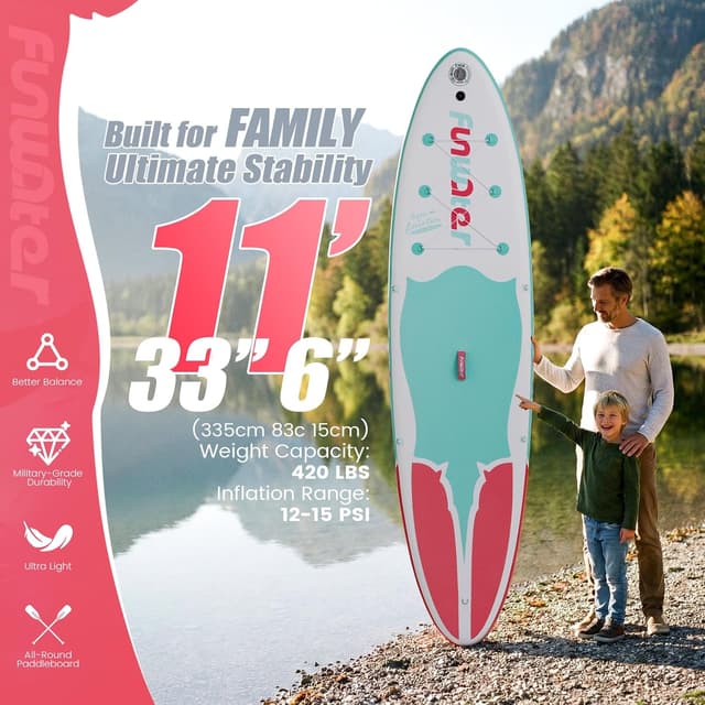 Detalle de FunWater Inflatable Stand Up Paddle Board (10'6"–11'6") for Adults & Youth with SUP Accessories