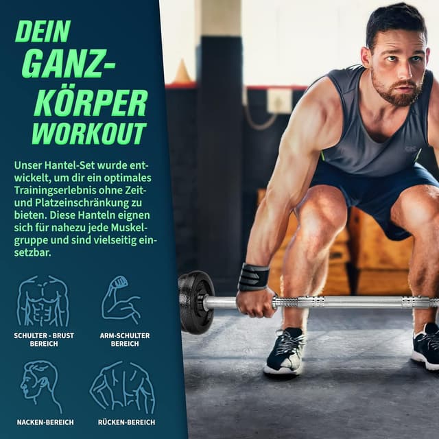 Detalle de RE:SPORT 2-in-1 Hantelset 15–60 kg (Gusseisen) – Kurzhantel & Langhantel mit Verbindungsrohr