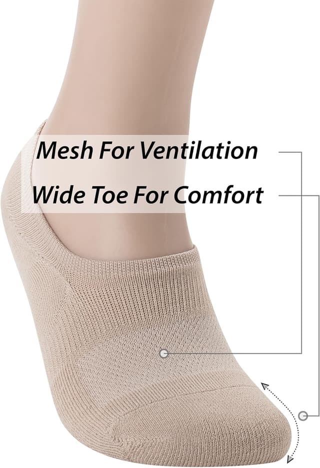 Detalle de Pro Mountain No-Show Socks with Wide Toe Box (Unisex) — Cotton Cushion Footies, Size S to X-Large