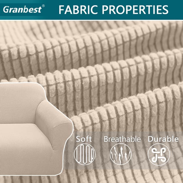 Detalle 2 de Granbest High Stretch 3 Seater Sofa Cover (Beige) – non-slip, pet-friendly jacquard spandex slipcover