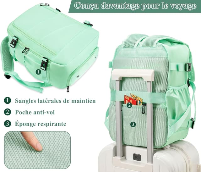 Thumbnail 6 de Gluckstar Sac à dos Voyage Cabine 45x36x20 pour Easyjet – bagage à main léger pour week-end, travail