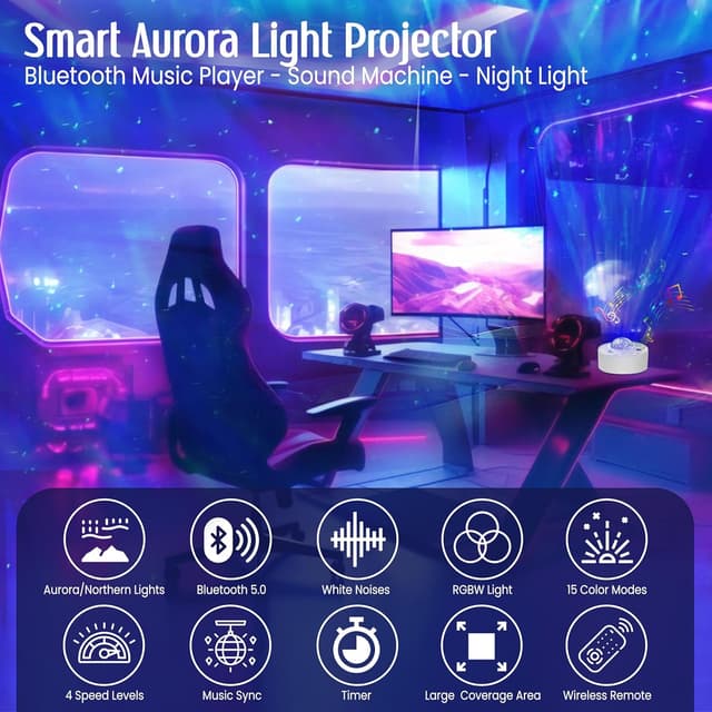Thumbnail 4 de Northern Lights Aurora Sensory Star Projector with Bluetooth