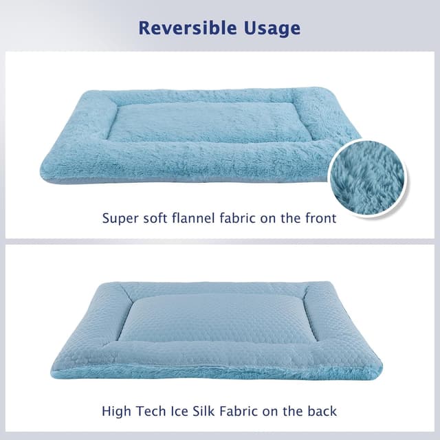 Detalle de BVAGSS Dog Bed Mat (Reversible) Crate Pad – Washable Cool & Warm Kennel Pad, 76x50cm, Blue (XH080)