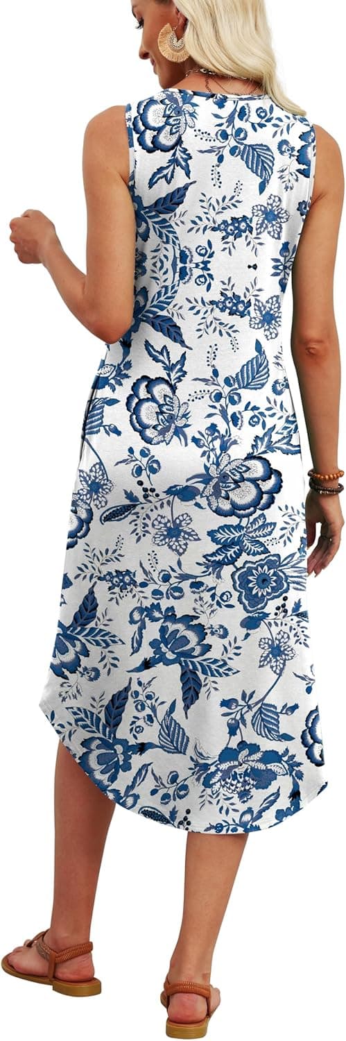 Detalle 2 de WIHOLL Button-Front Sleeveless Midi Dress for Women (with Pockets) — Summer Casual & Vacation Styles