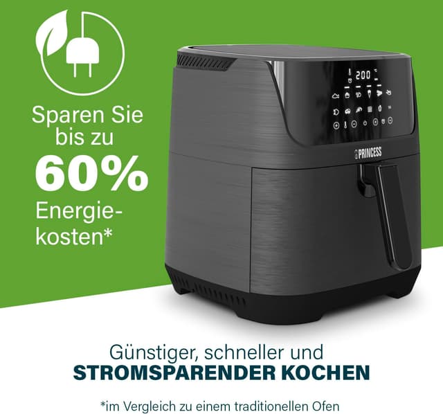 Detalle de Princess Digitale Heißluftfritteuse 6,5 L mit Trennwand (182061) – 12 Programme, Touchscreen