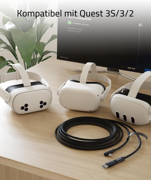 Detalle 2 de Syntech Link-Kabel (5 m / 16 ft) mit USB-3.0-Adapter für Meta/Oculus Quest 3S, Quest 3, Quest 2, Quest Pro, Pico 4/Ultra & PC/SteamVR – USB‑C, 5 Gbit/s, Schwarz
