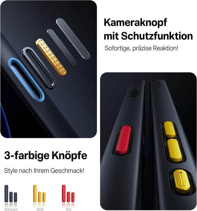 Detalle de TORRAS Guardian Schutzhülle für iPhone 17 mit Kameratastenschutz – stoßfest, 9H+ kratzfest, transluzente Rückseite (matt schwarz)