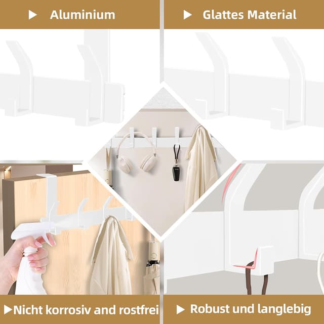 Detalle 2 de AUXHCYL Türhaken zum Einhängen (Türgarderobe, 6 Haken) – platzsparend für Kleidung, Handtücher & Hüte