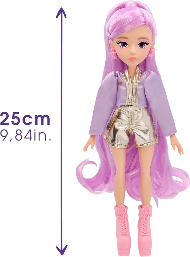 Detalle 2 de K-POP IDOL Nari bambola con stile K-Pop, capelli lavanda e 3 accessori per outfit (3+)