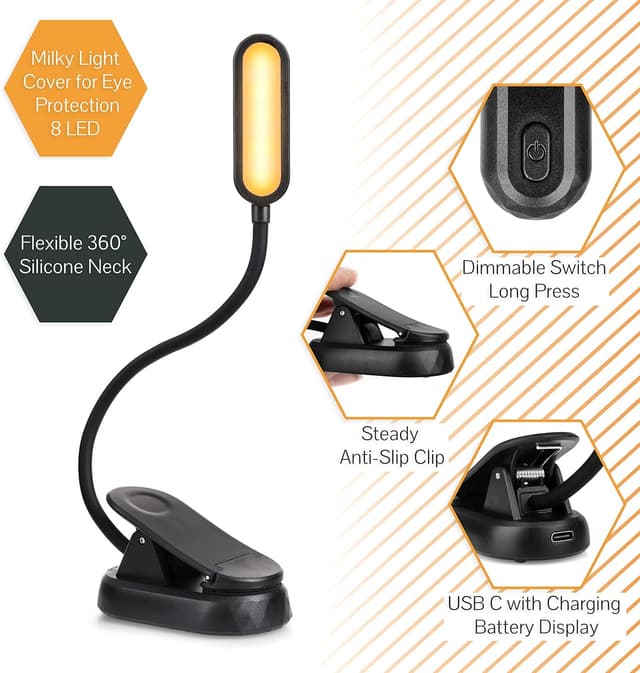 Detalle 2 de Toys4Boys Luz de lectura con clip ámbar para cama 📖