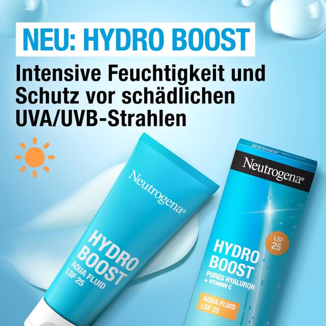 Detalle de Neutrogena Hydro Boost Aqua Fluid LSF 25 – leichte Feuchtigkeitscreme mit Hyaluronsäure & Vitamin C, 50 ml