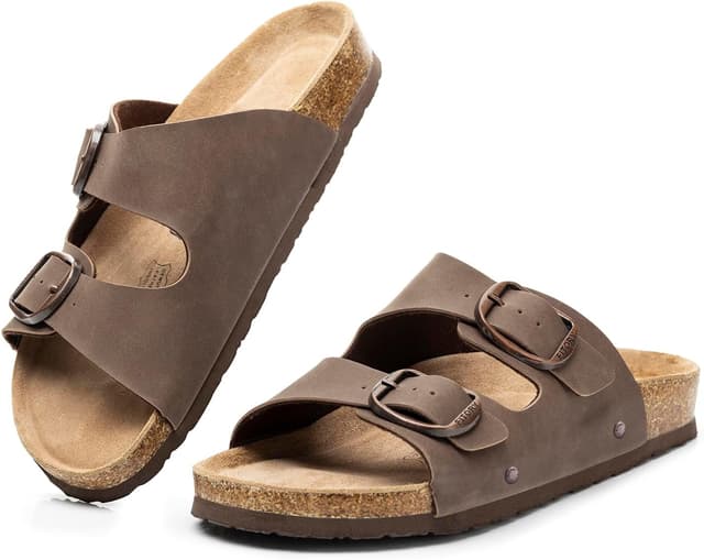 Detalle de FITORY Womens Flat Sandals with Cork Footbed, Open-Toe Slide Sandals (Adjustable, Slip-On)