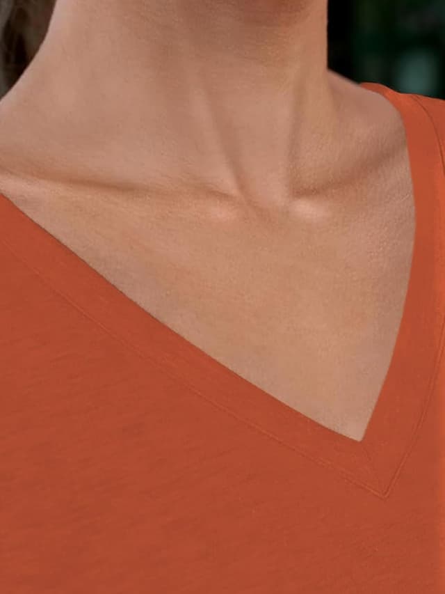 Detalle de Cuptacc Damen T-Shirt mit V-Ausschnitt, Kurzarm – Sommer Basic in Uni