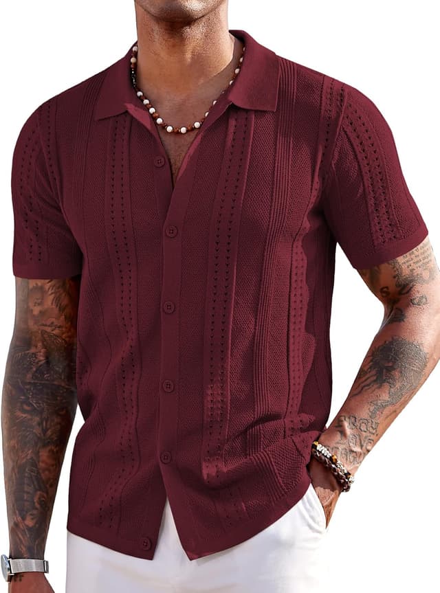 Detalle de COOFANDY Men's Knit Short Sleeve Polo shirt