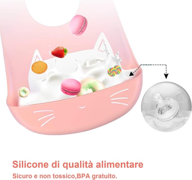 Detalle de SLOSH bavaglino in silicone impermeabile con tasca raccoglipappa (6 mesi–6 anni)