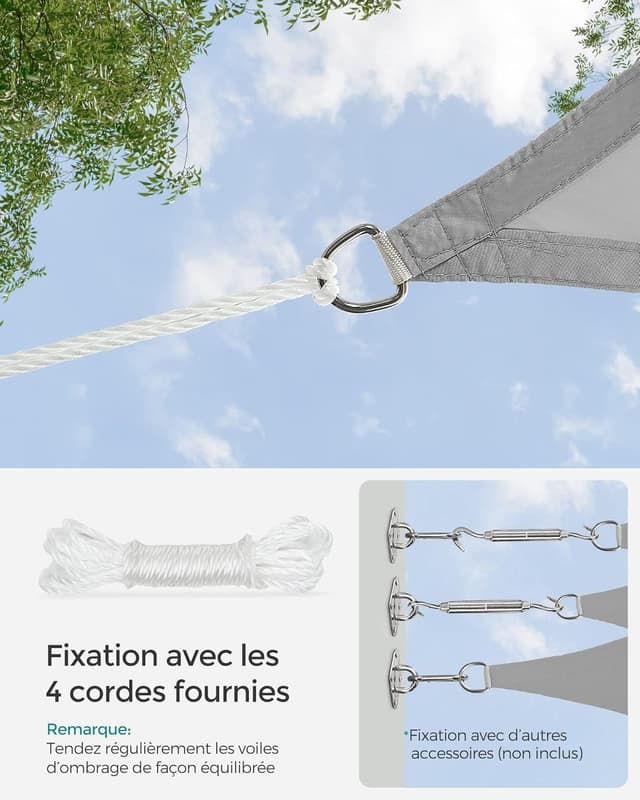 Thumbnail 6 de SONGMICS Voile d’Ombrage rectangulaire 3 x 5 m GSH35QY : protection UV, tissu hydrofuge