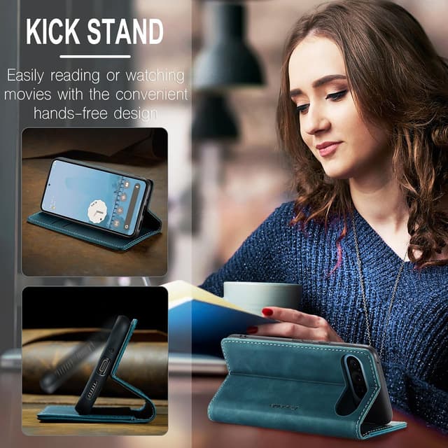 Detalle de Cracedily Handyhülle für Google Pixel 9 Pro XL – Klapphülle mit Kartenfächern, Magnetverschluss und Standfunktion (Blaugrün)