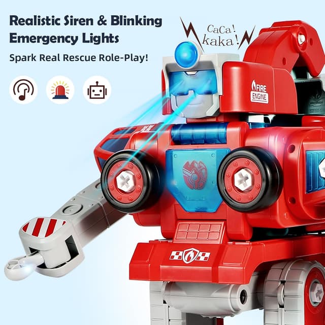 Detalle 2 de Baobrava 5-in-1 Fire Truck Transformers STEM Drill & Screw Build Set (Ages 3–8)