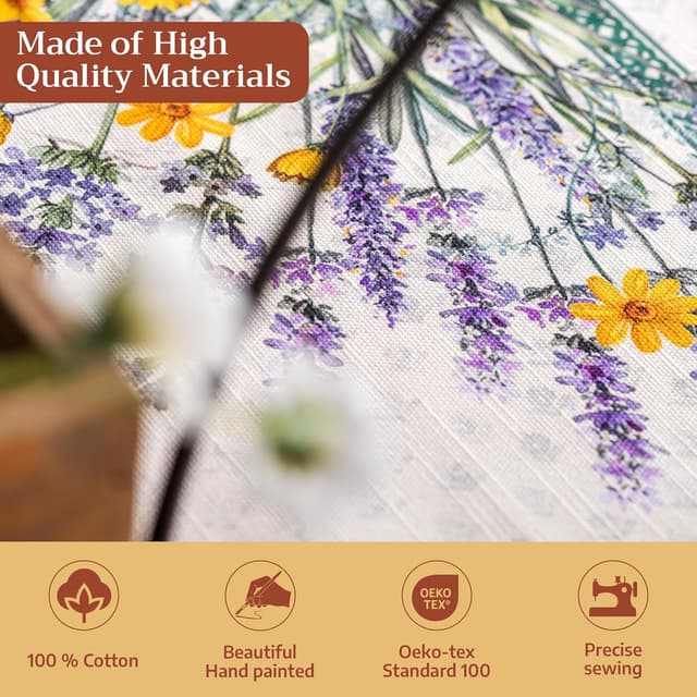 Detalle de Maison d'Hermine Rectangle Table Cloth (100% Cotton) 70 x 120 Inches – Fanny Lavender