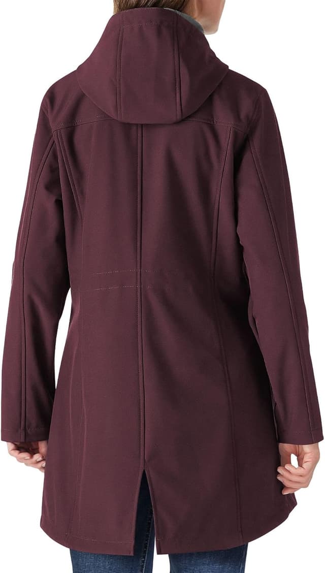 Detalle 2 de Damen Lange Softshell-Regenjacke mit Kapuze – gefütterter Funktionsparka Übergangsjacke wasserdicht & winddicht