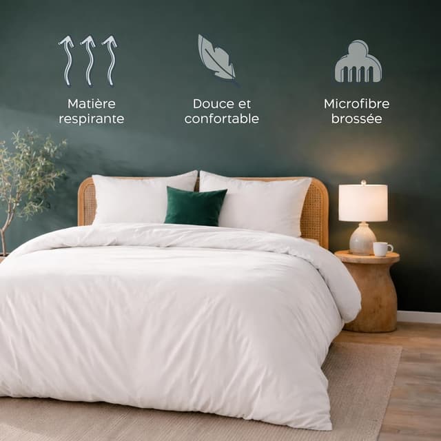 Detalle de Twinzen Housse de couette 240x220 cm en microfibre blanche avec 2 taies 50x80 cm (Oeko-Tex)