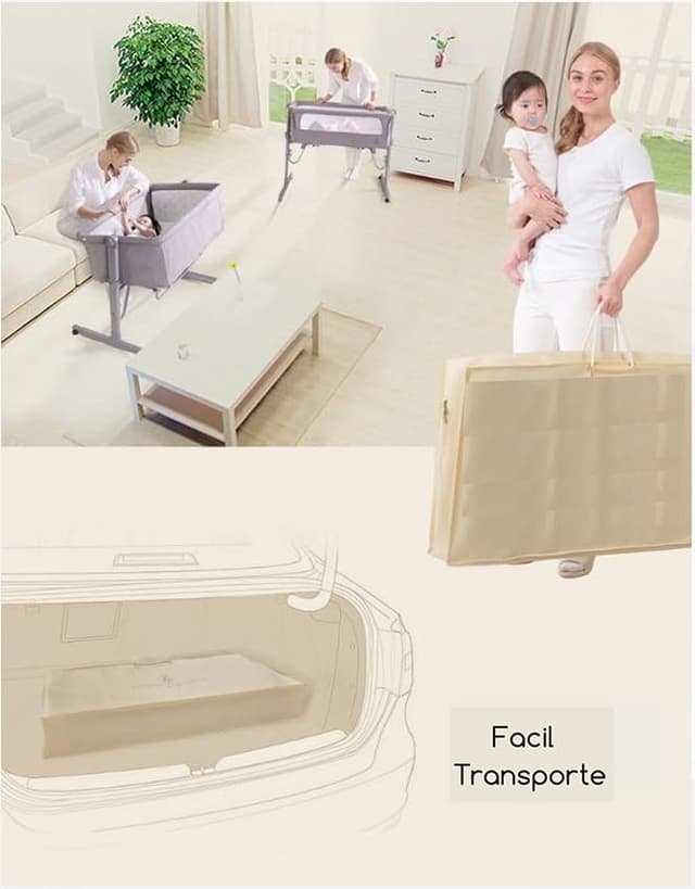 Detalle 1 de Babify - Minicuna Colecho Regulable, Grises Sueños