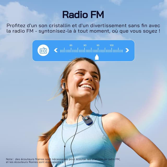 Detalle de Lecteur MP3 WOLFANG WMP01 avec Bluetooth 5.2, 64 Go et clip sport (mini, 28,3 g)