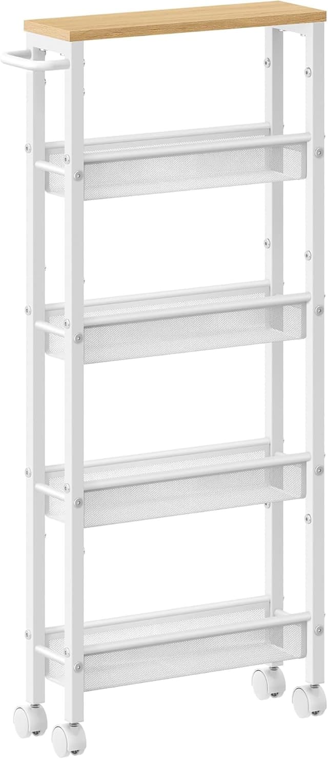 Detalle de VASAGLE LRC034W09 carrello salvaspazio a 5 ripiani beige rovere e bianco