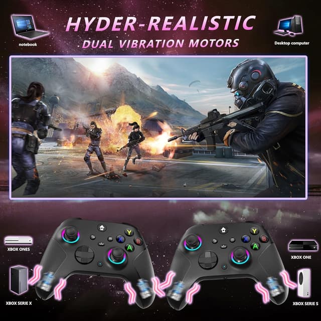 Thumbnail 6 de YUYIU 2.4GHz Wireless Controller for Xbox (7-Color RGB, Dual Vibration, 3.5mm Audio Jack, 1000mAh)