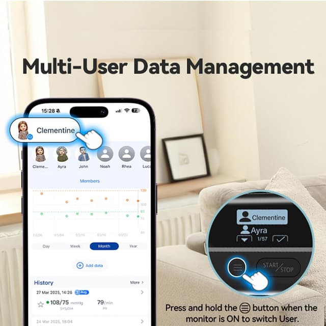 Thumbnail 6 de CheckMe BP2 Connect Blutdruckmessgerät Oberarm 3‑Messungen