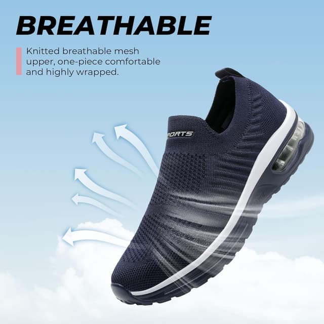 Detalle de Littleplum Damen Slip-On Sneaker mit atmungsaktivem Mesh und elastischen Schnürsenkeln