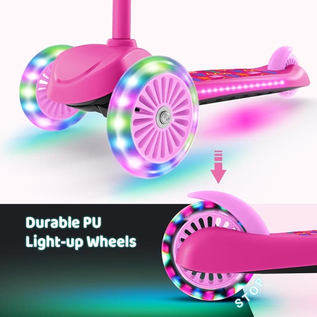 Detalle de TONBUX Kids Scooter for Ages 3-8 (3-Wheel) with Light-Up Wheels & Adjustable 4-Level Height