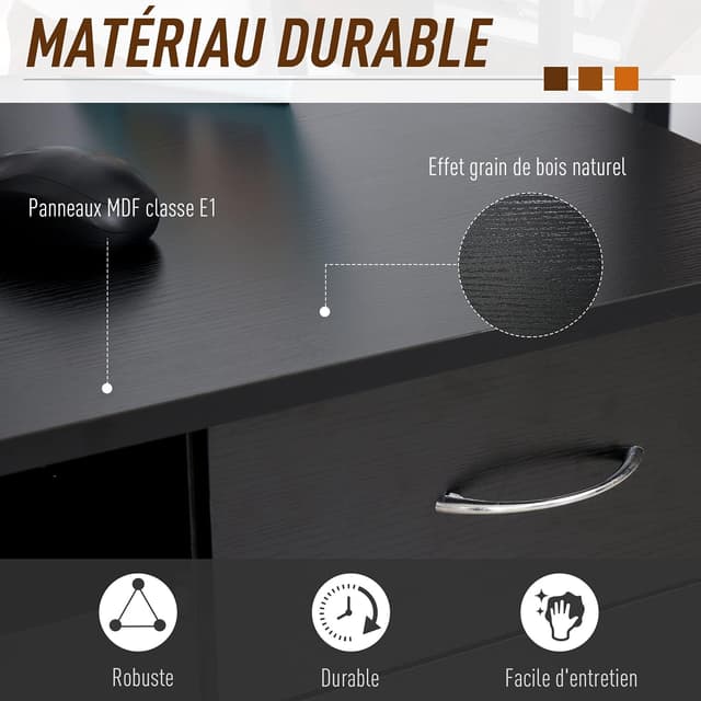 Detalle 2 de HOMCOM Bureau informatique 120 x 60 cm avec multi-rangements, étagère et tiroir — noir