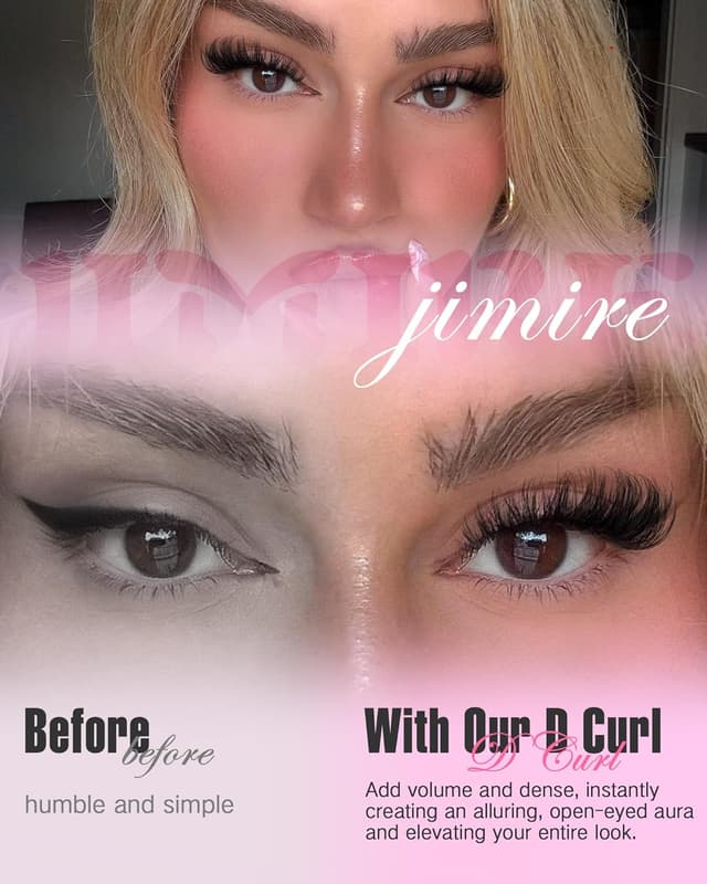 Detalle de JIMIRE Mink Lashes Wispy Cat Eye Lashes (14–16mm) Full 6D Volume, D-Curly Faux Mink, 7 Pairs